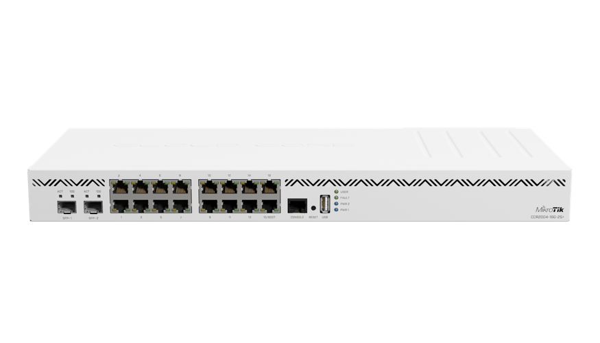 MikroTik - CCR2004-16G-2S+ 16 puertos Gigabit y 2 puertos SFP+ 10Gbps. Doble fuente.