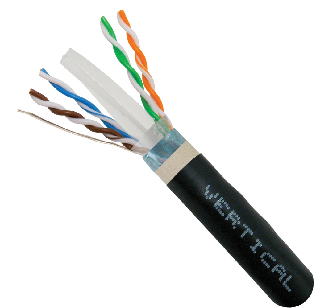 Vertical Cable - Cable de red Cat6 F/UTP Exteriores a prueba de agua (Doble chaqueta), Enterrado directo (Resistente a la radiación UV), Negro x METROS