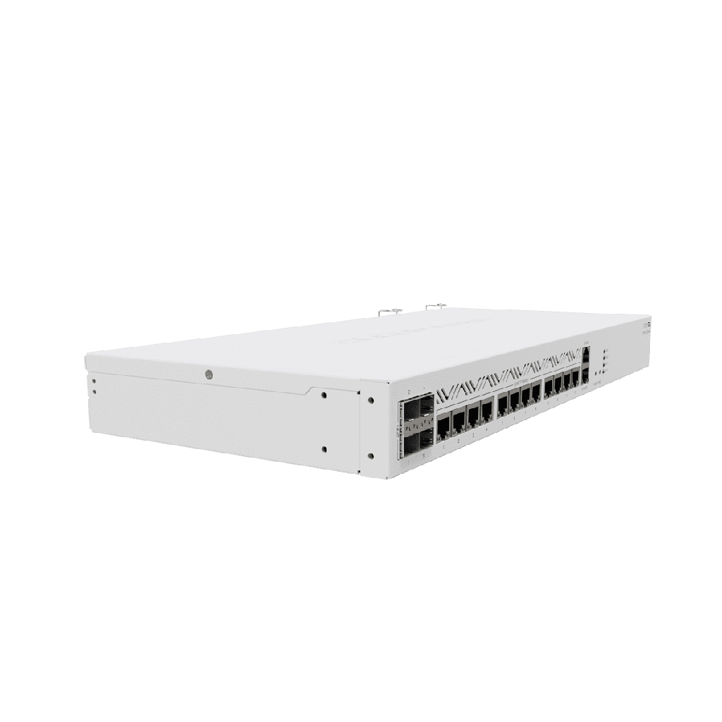 MikroTik - 12 puertos gigabit y 4 puertos SFP+ de 10gbps, doble fuente no-hot-swap, licencia L6