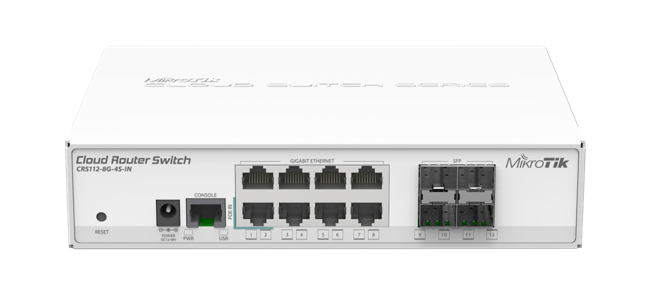 MikroTik - Cloud Router Switch 8 puertos Gb, 4 puertos SFP, procesador de 400Mhz, 128MB RAM, RouterOS L5.